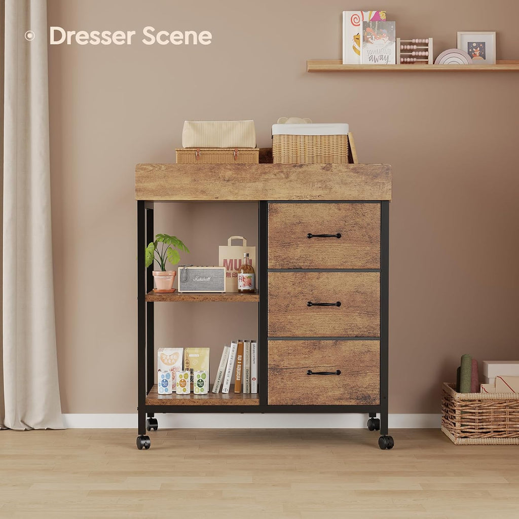 Changing Table, 3 Drawers&2 Shelves, Changing Table Dresser, Brown | Baby Changing Table,Waterproof Diaper pad &