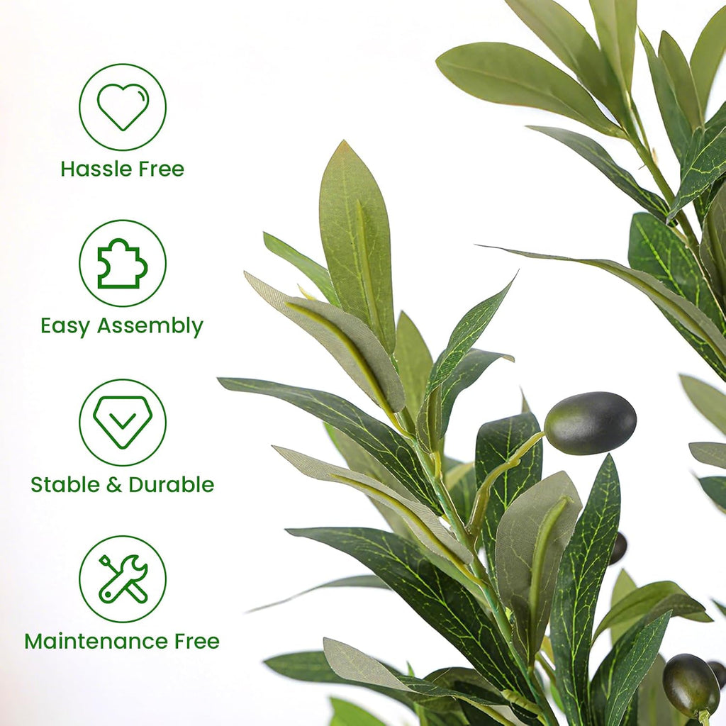 5ft Olive Trees Artificial Indoor & Outdoor, Faux Olive Tree with Lively Artificial Trunk and Lifelike Fruits, Fake