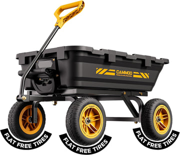 10-in NO-Flat Tires 900lb Garden Dump Cart Wheelbarrow Garden Wagon | Black Garden Cart DIY Expandable Bed Holds over