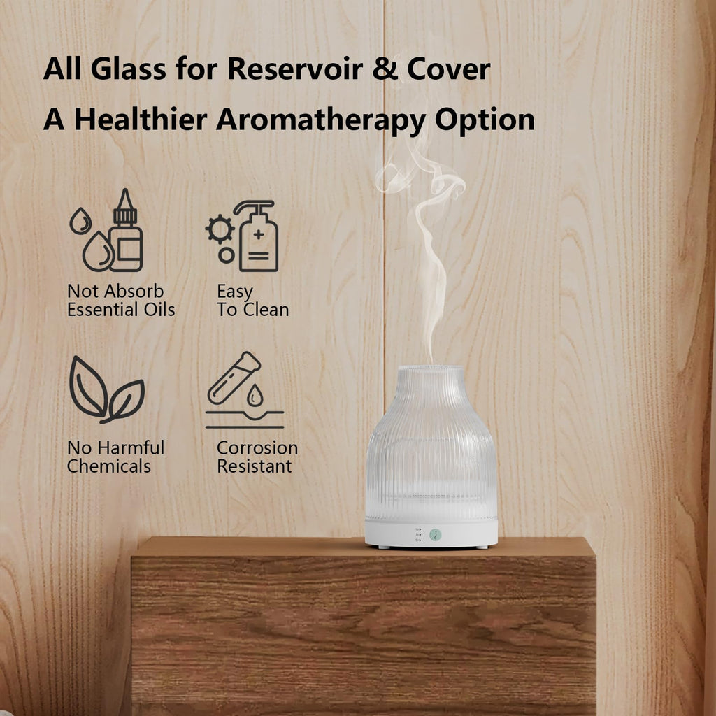 Glass Essential Oil Diffuser 200ml, 7-Color LED