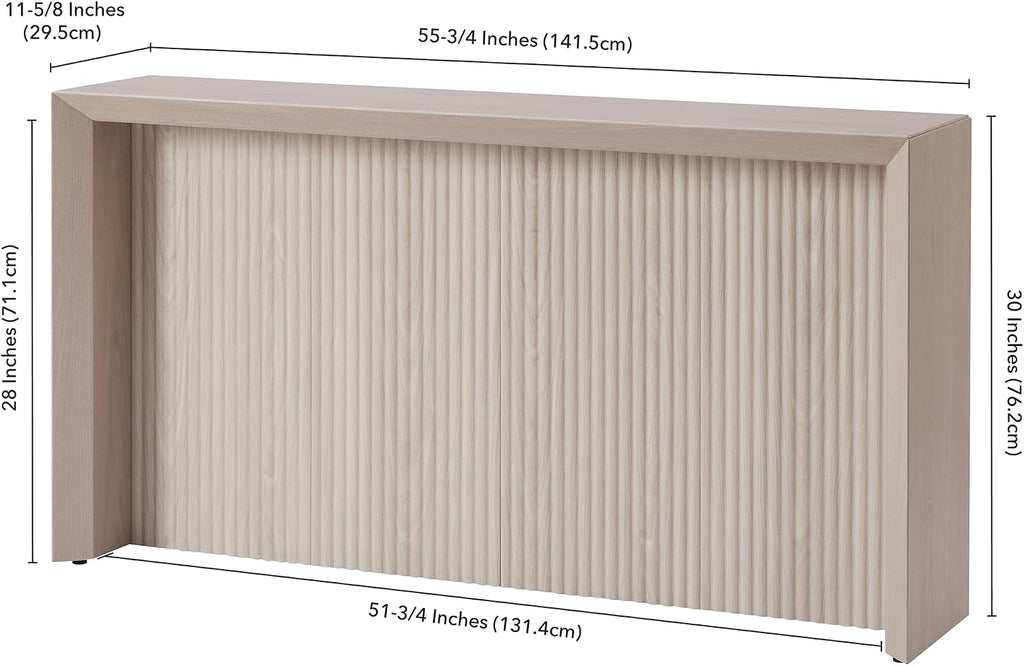 56" Fluted Wooden Rectangular Console Table Ribbed Entryway Table, Sofa Table , Couch, Hallway, or Office, Beech White