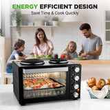 30 Quart Kitchen Convection Oven & 2 Burner Cooker - 1500 Watt Oven - 7 Cook Functions Rotisserie, Cook, Bake, Broil &
