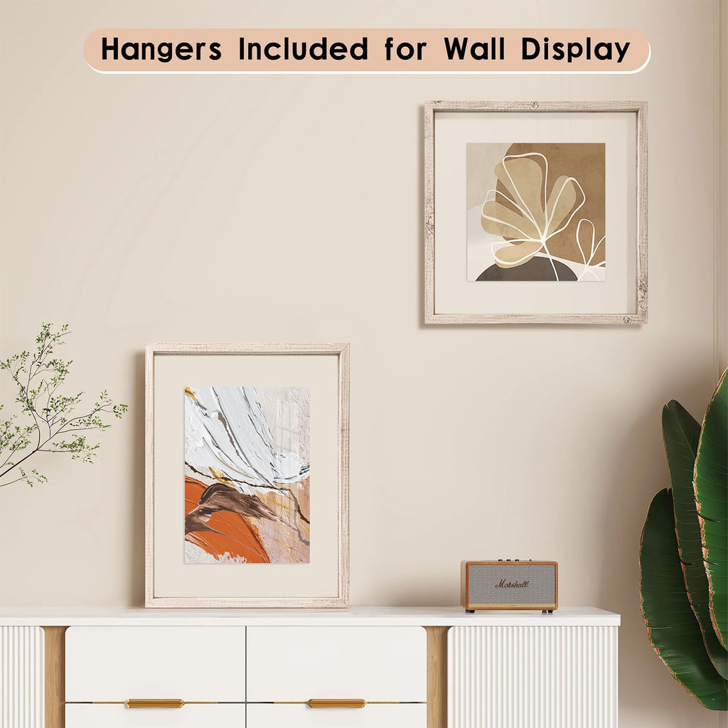 5x7 Floating Frames Distressed Beige White Wood Pattern, Double Glass Picture Frame Display Any Size Photo up to