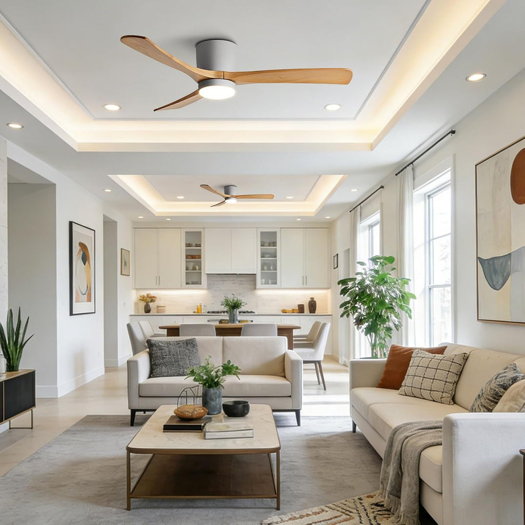 56in Quiet Ceiling Fans with Lights Modern Remote Ceiling Fan Light 6 Gear Wind Speed Ceiling Fans Grey 28W LED