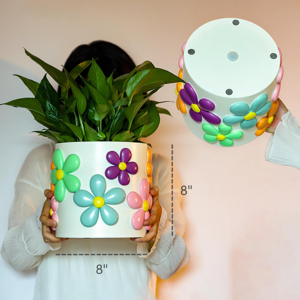 8 Inch Pastel Lines Planters, Cute Unique Rainbow Planter with Drainage, Vintage Retro Eclectic Flower Plant pots for