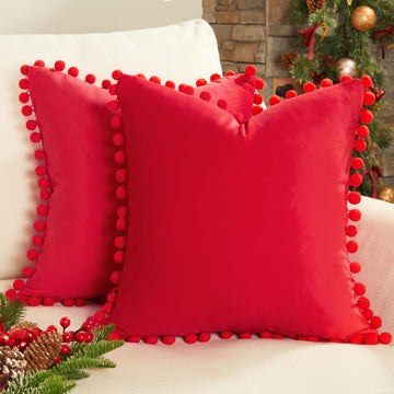 Euro Pillow Covers Set of 2 Red Decorative Velvet Throw Pillow Covers 26x26 Inches Soft Square Cushion Cases Living