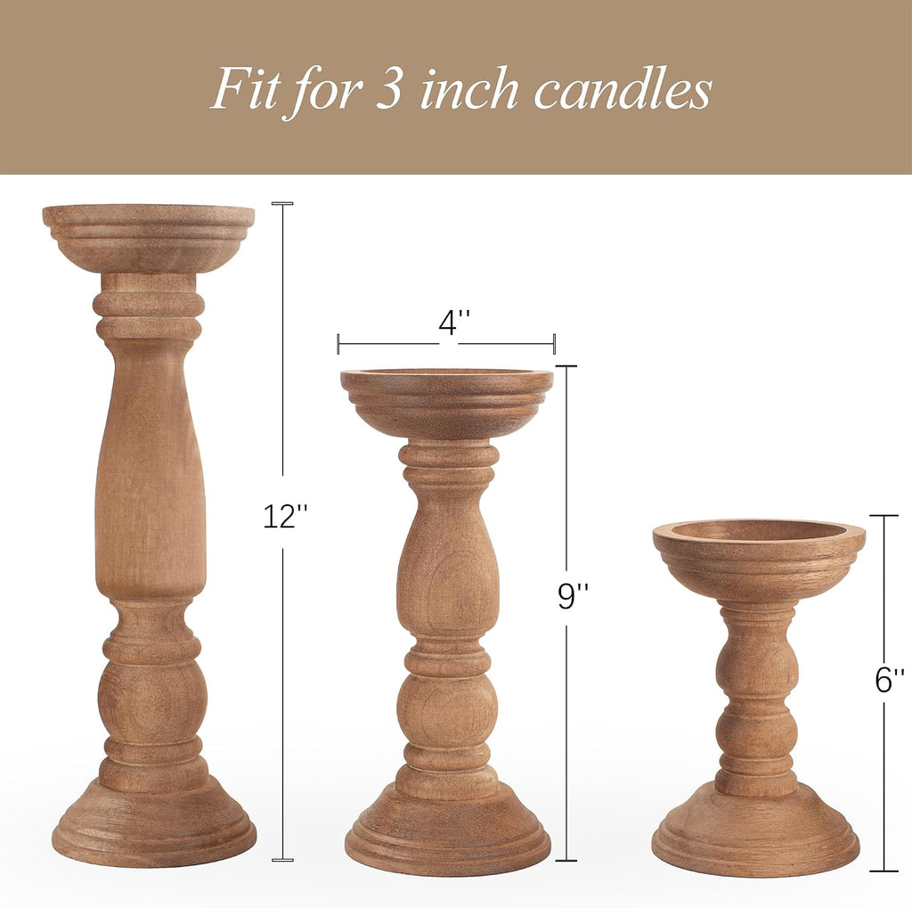 Farmhouse Wooden Candle Holders for Pillar Candles Set of 3, Rustic Wood Candle Holder Table Centerpiece Decor, 12''