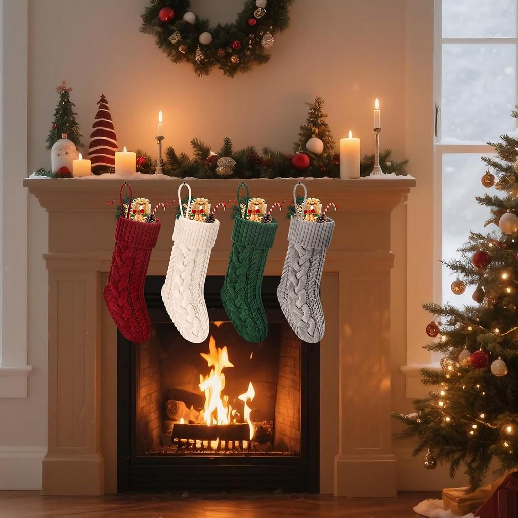 S 18" Knitted Stocking Christmas Decorations - Set of 4