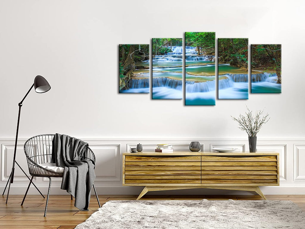 Peaceful Waterfall Canvas Prints Wall Art Green Trees Pictures Paintings Bedroom Home Decorations Modern 5 Piece