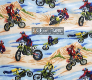 Empire Fleece Printed Fabric Motocross Blue Brown 58" Wide Sold by the Yard