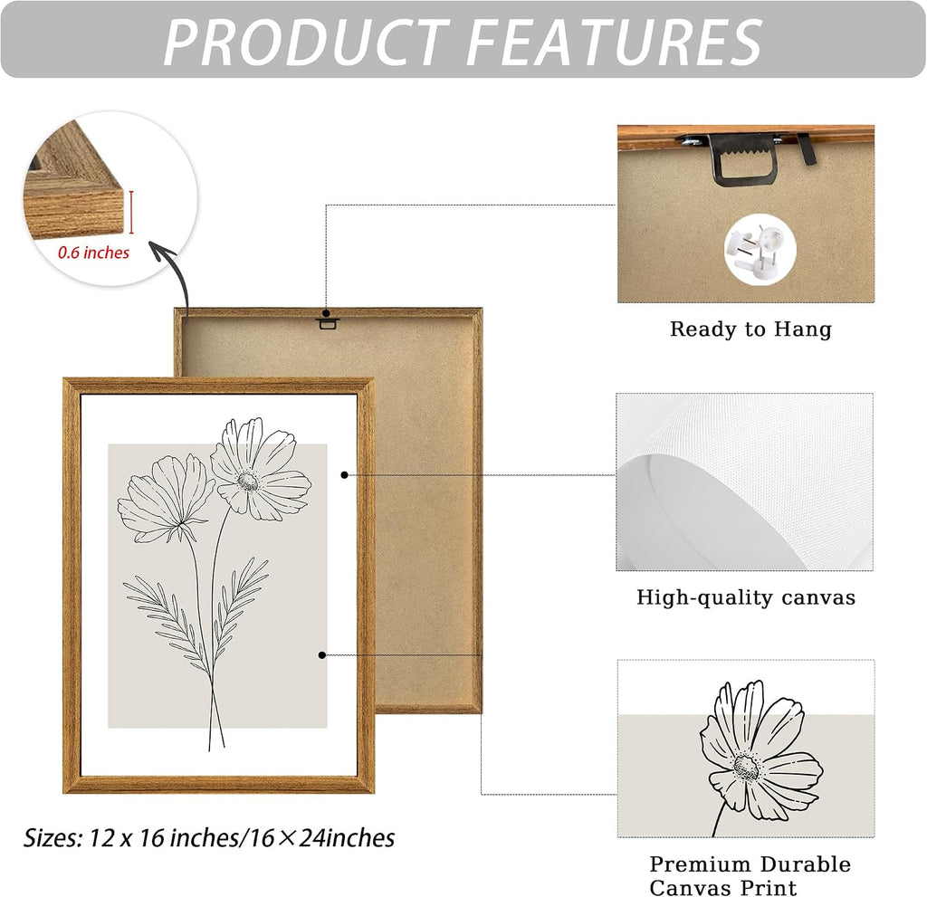 Neutral Botanical Floral Wall Art, Black and White Farmhouse Flowers Wall Decor, Modern Minimalist Line Art Canvas