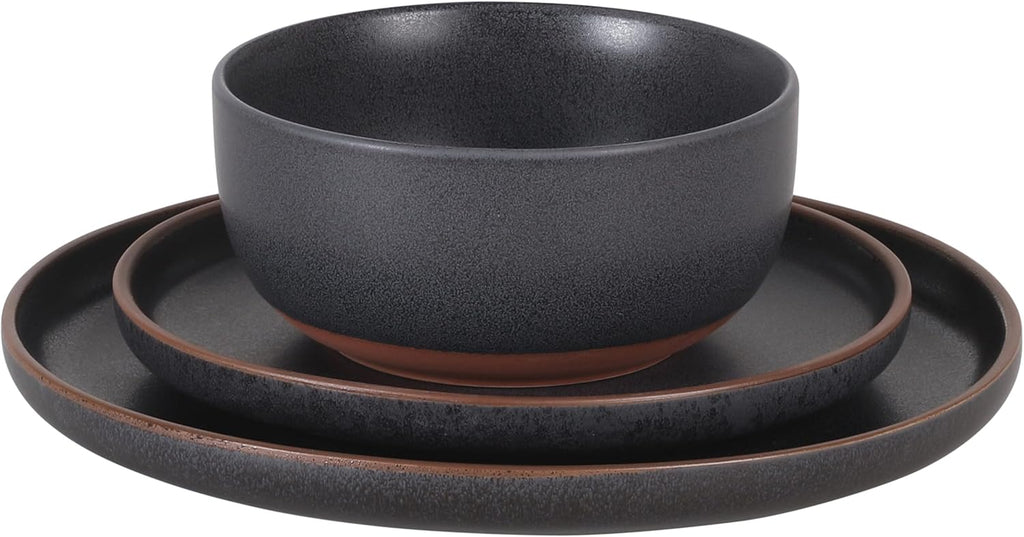 Abbey Circle 12 Piece (Service for 4) Plates and Bowls Reactive Matte Glaze Dishes Stoneware Ceramic Dinnerware Set