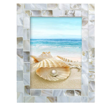 Handmade Picture Frames, 5" x 7"Vintage Mother of Pearl Photo Frame, Unique Natural Style, Chic Mosaic Beach Picture