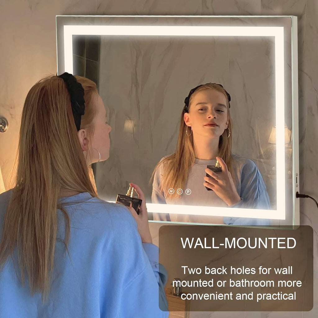 23" x 19" Vanity Mirror with Lights, Large Makeup Mirror with 3 Color Modes & Adjustable Brightness, Detachable 10x