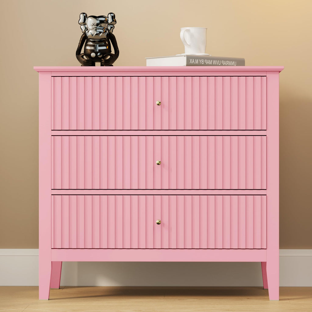 Fluted 3 Drawer Dresser Set of 2, Pink