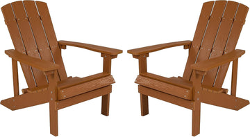 Charlestown Poly Resin Adirondack Chair - Teak - All Weather - Indoor/Outdoor - Set of 2 | All-Weather