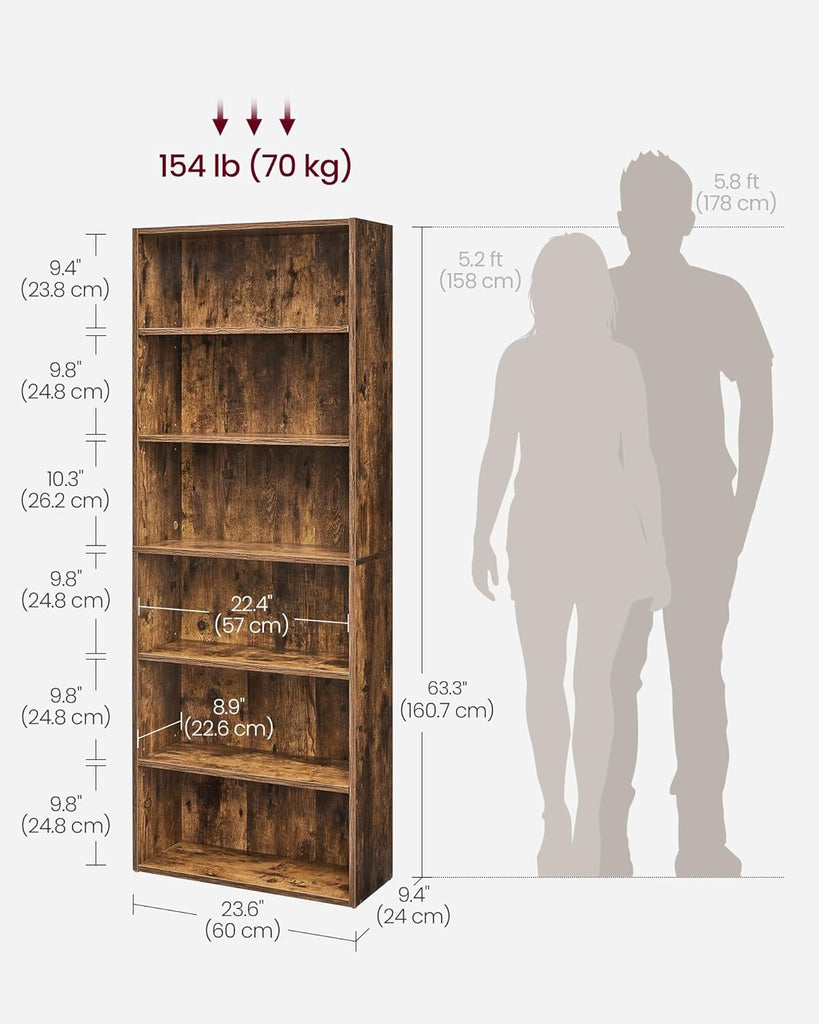 Bookshelf, 6-Tier Bookcase, Book Shelf, Open Storage Shelf, 9.4 x 23.6 x 63.3 Inches, Dinning Room