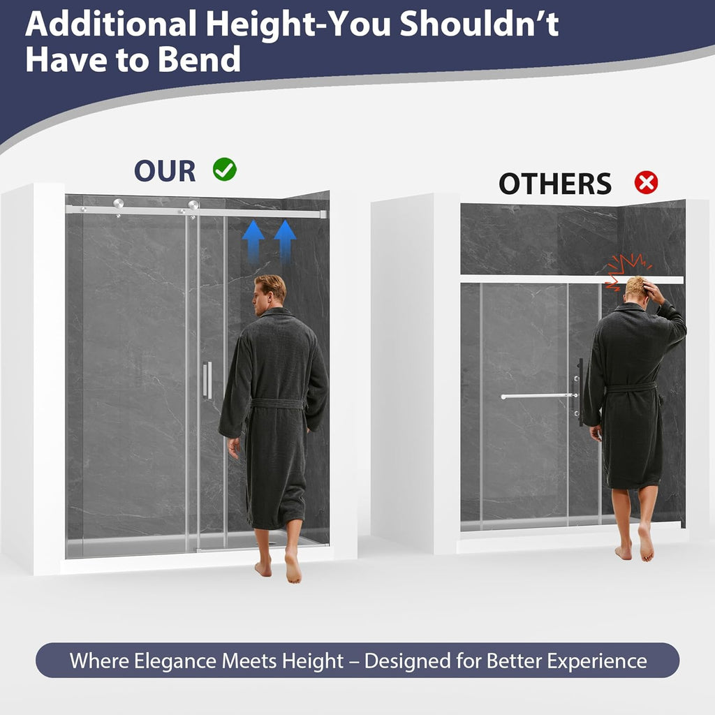 Frameless Shower Door, 43-48" W x 76" H Sliding Glass Shower Door