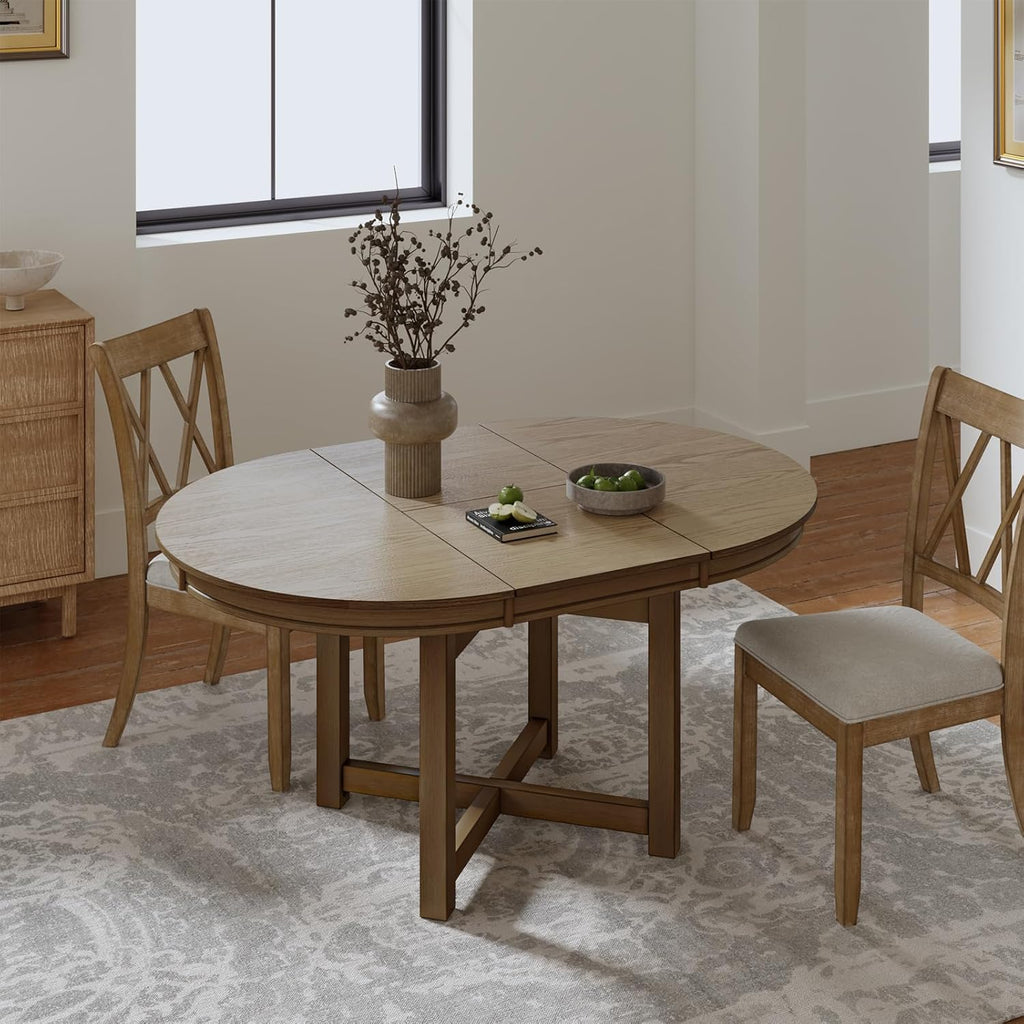 42"-60" Extendable Dining Table for 4, Solid Wood Round Oval Expandable Kitchen Dining Room Table with Butterfly