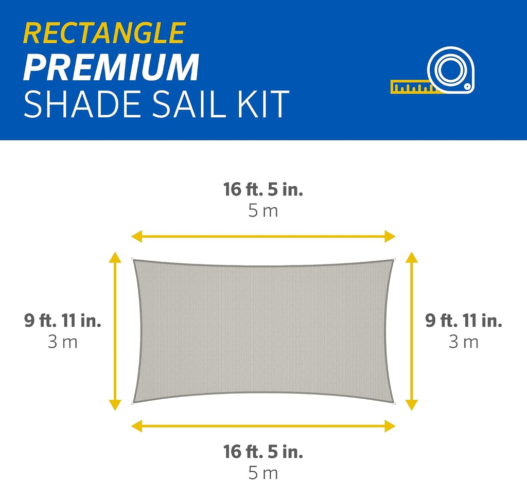 Premium Shade Sail Kit - 95% UV Block Commercial-Grade Luxe Matte Finish Sun Shade with Stainless Steel Hardware for