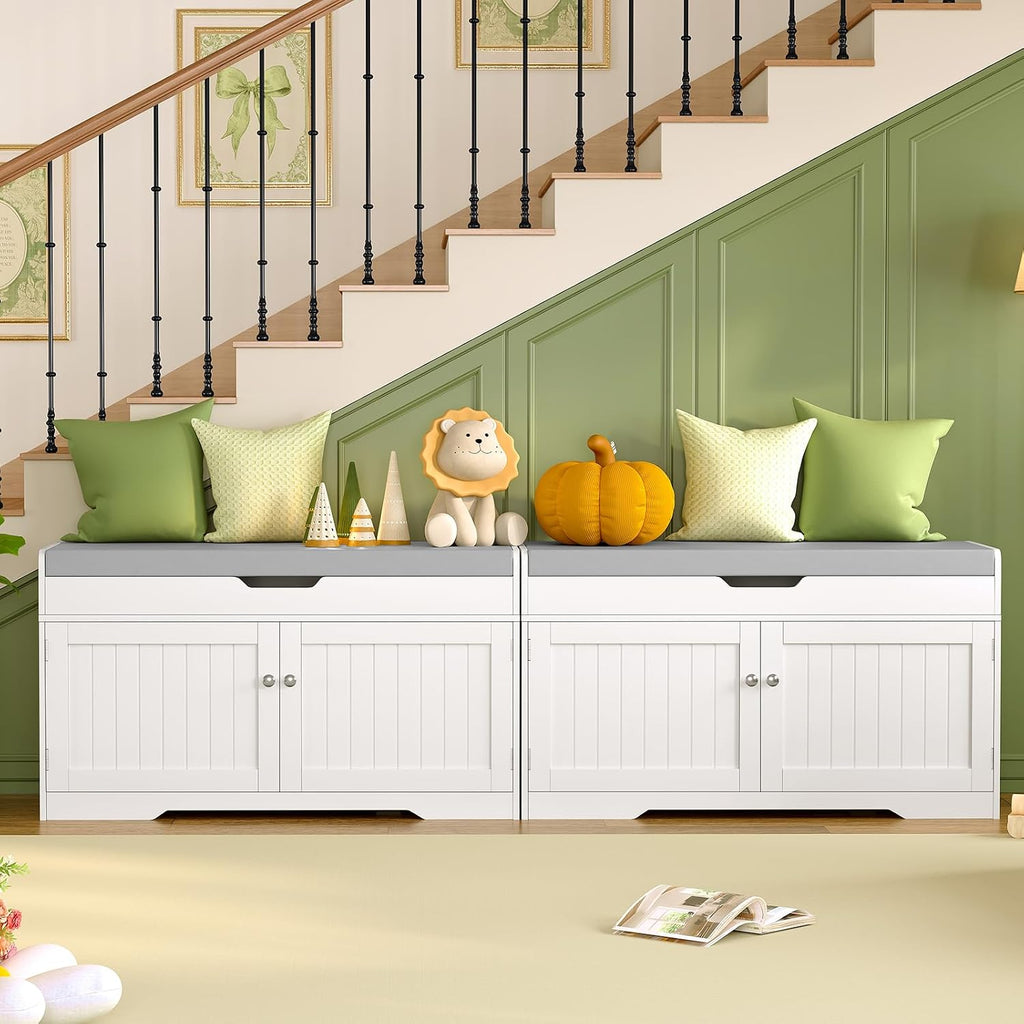 2-Tier Storage Bench, Shoe Bench with Adjustable Shelf & Lift Top Storage, Entryway Bench with Cushioned Seat,13.8"D