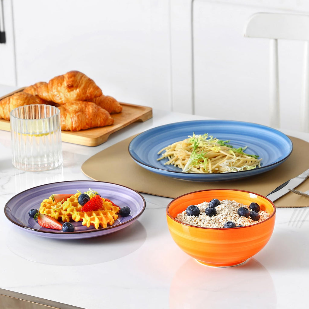 Ceramic Plates and Bowls Sets, 24 Pieces Dinnerware Sets for 8, Scratch Resistant Dish Set for holiday