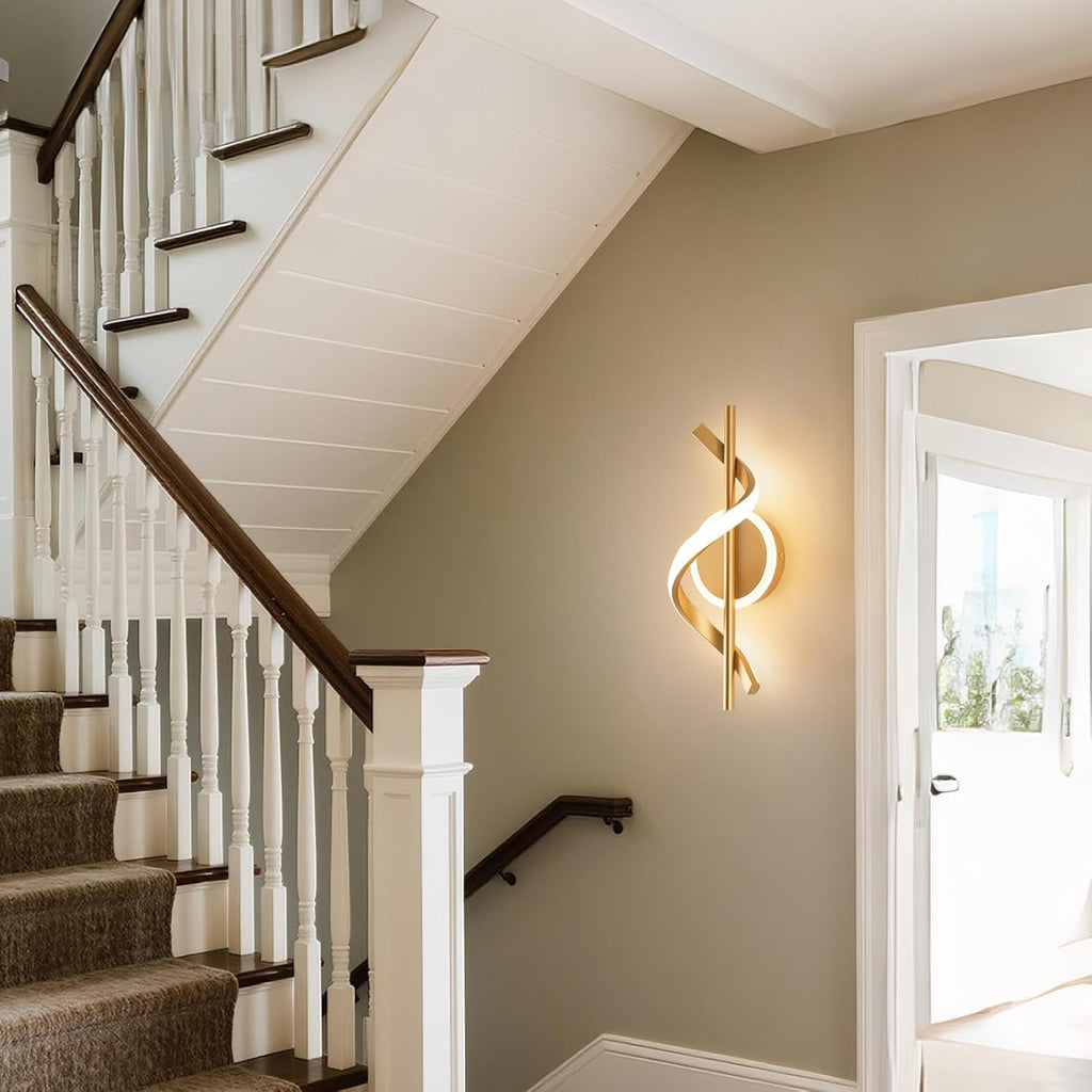 LED Wall Sconces Indoor, 12W LED Wall Mount Lights, Modern Spiral Wall Lamp, 3000K Wall Light Fixture for Stairs