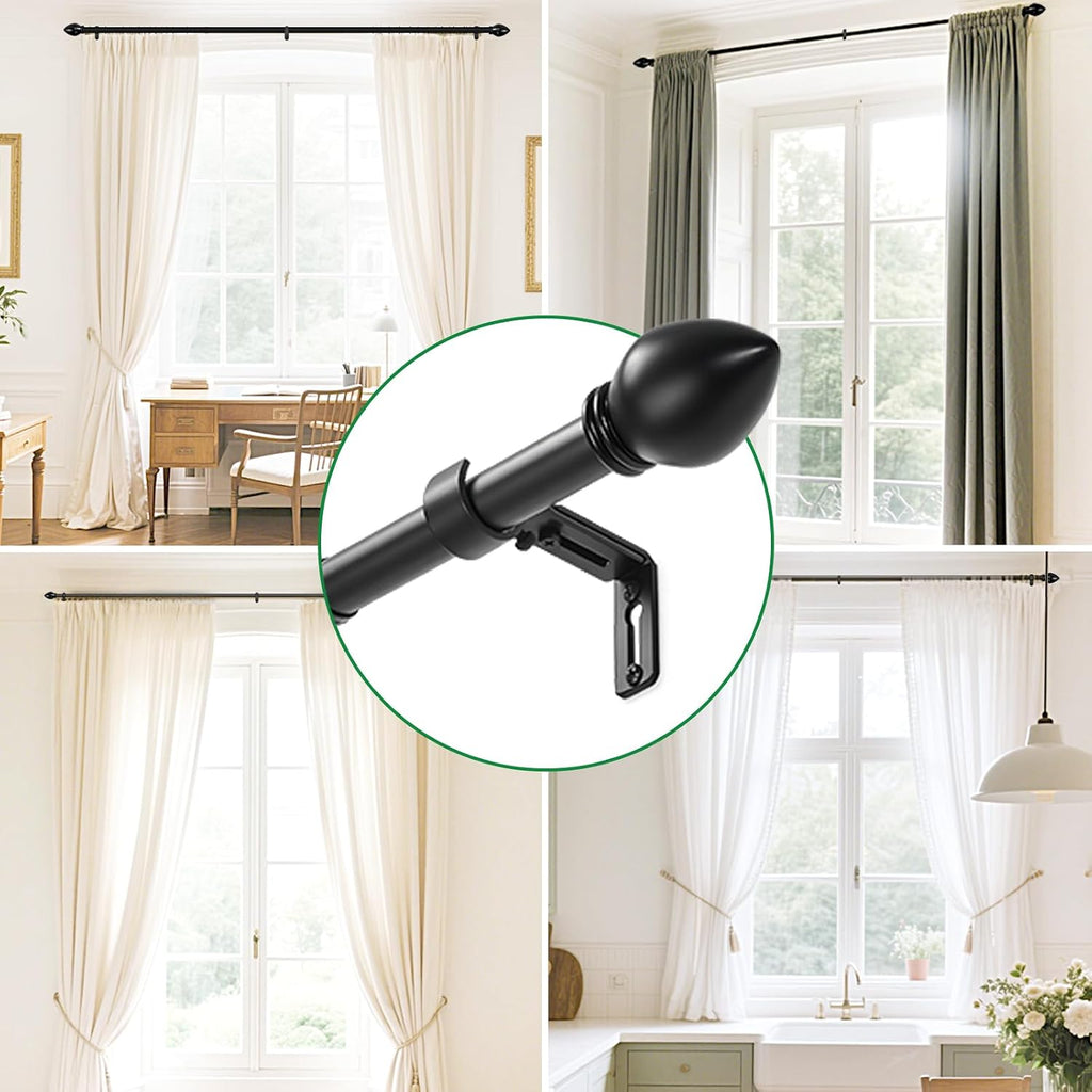 Curtain Rods for Windows 16 to 48 inches, Curtain Rod Max Adjustable Length to 60 in, Drapery Rod 1 inch Diameter