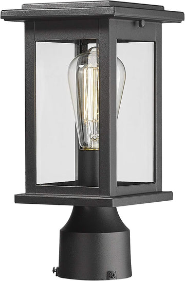 Outdoor Post Light Fixtures, HWH Exterior Pillar Lantern Pole Lamp in Matte Black Finish with Clear Glass Shade