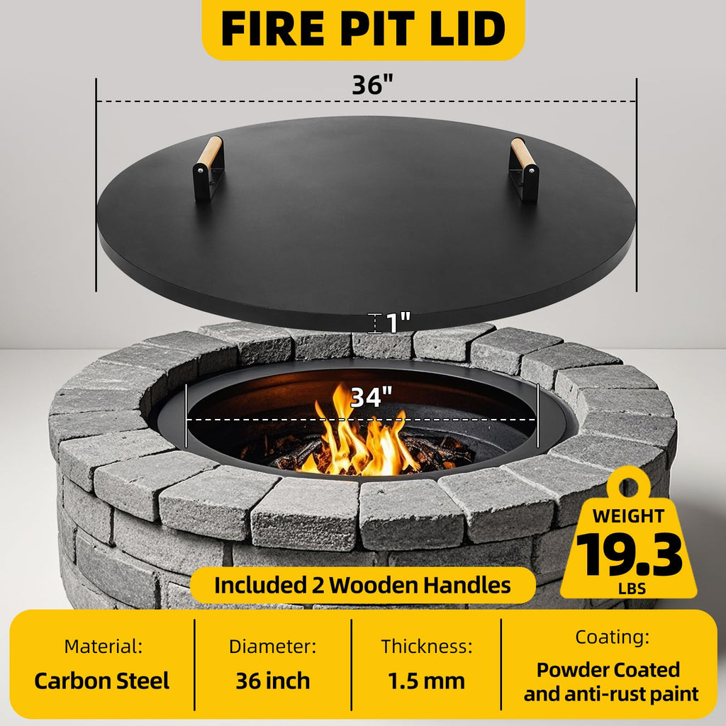 Firepit Lid Round 36 Inch, Rust Resistant Fire Pit Lid Cover
