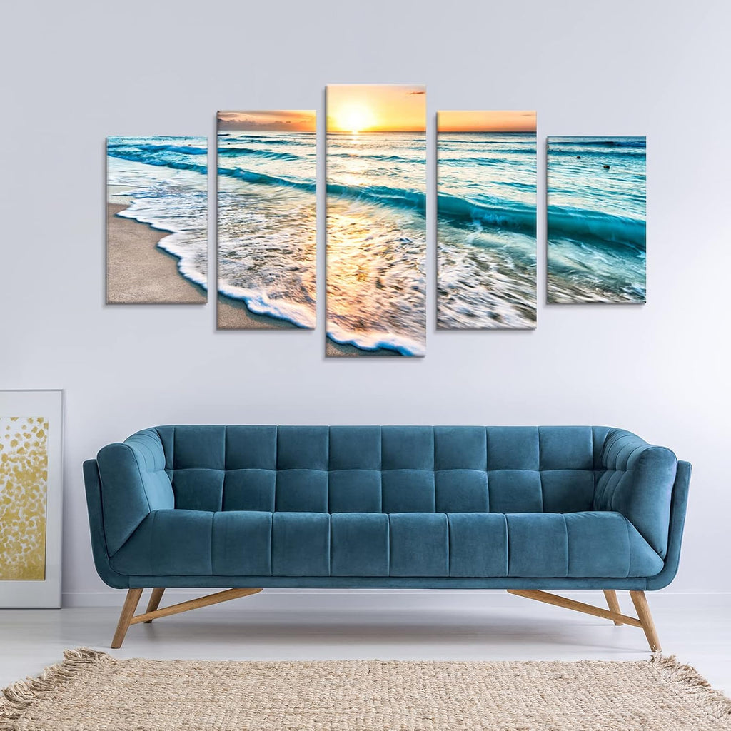 5 Pieces Beach Coastal Wall Art Sea Sunset Seascape Pictures Ocean Photography Canvas Large Horizontal Landscape