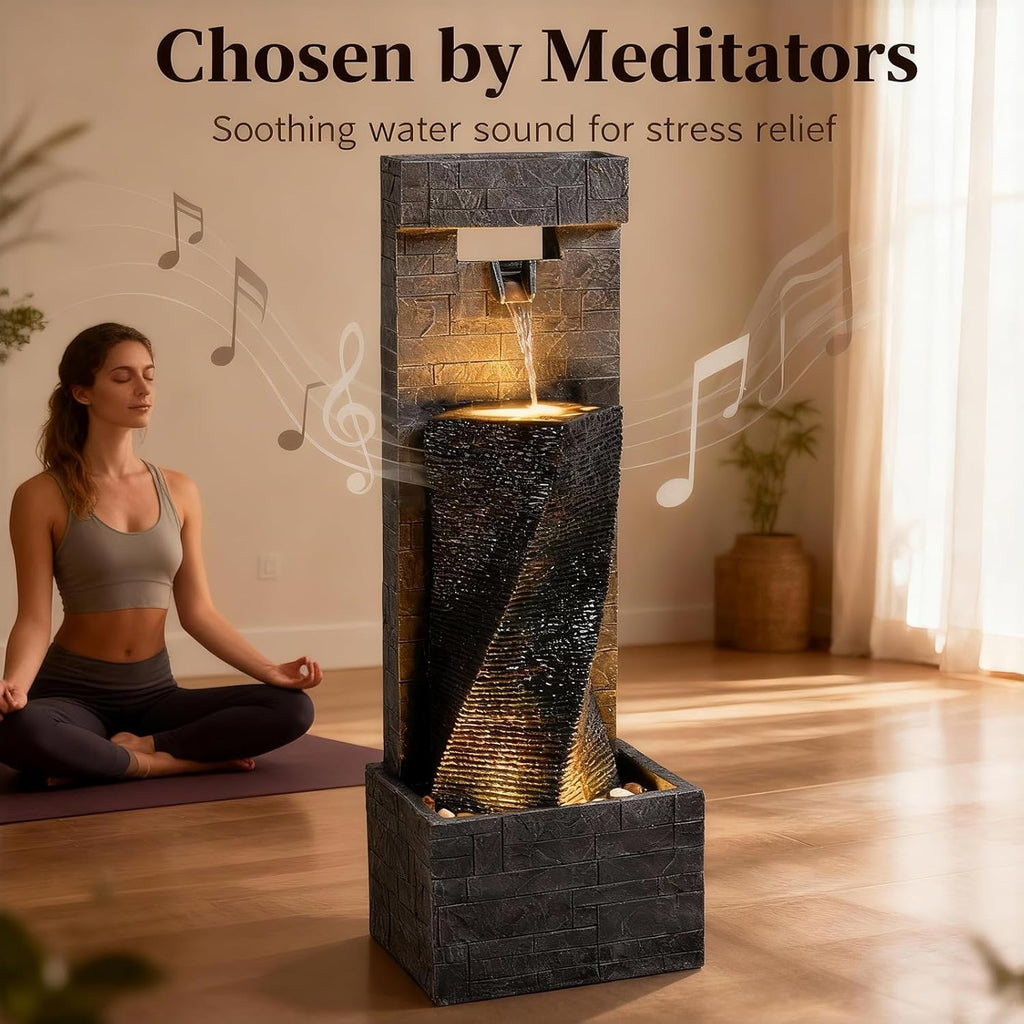 39.8" H Large Modern Indoor Water Fountains Floor Standing Waterfall Fountain for Indoor or Outdoor with LED Lights