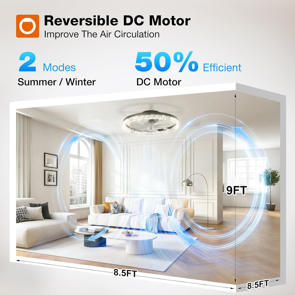 Ceiling Fans with Lights and Remote, 20'' Low Profile Ceiling Fans, 3000-6000K Dimmable Modern Flush Mount LED Fan Light, Fandelier Ceiling Fan for Bedroom, Kitchen, Living Room, Black