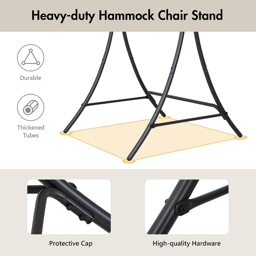 Outdoor Hanging Hammock Chair with Stand, Natural Macrame Swing Chair | Heavy Duty Hanging Chair Stand with Swing