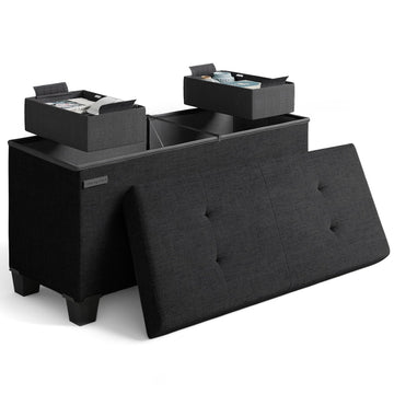 Storage Ottoman Bench with Bins, 30-in Storage Bench End of Bed, Folding Foot Rest Ottoman Max 660lbs, Fabric