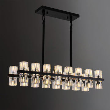 Rectangle Black Crystal Chandelier For Dining Room,L32" Dining Room Chandelier Over Table,32 Lights Linear Farmhouse Pendant Hanging Light Fixture For Living Room Kitchen Island(32 Bulbs Included)