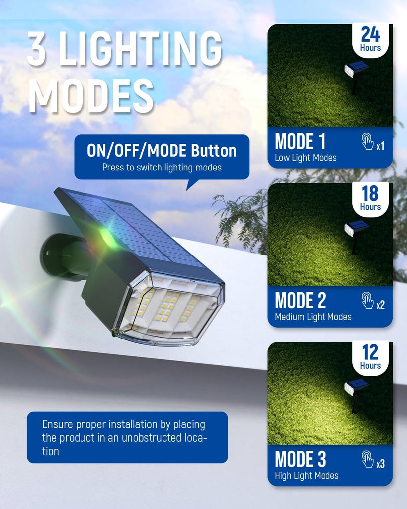 Spot Lights Outdoor Waterproof, Solar Spotlights, 4 Packs, Warm White | 63 LED, 3 Lighting Modes, 120° Adjustable