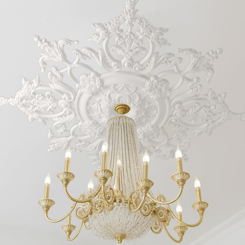 35.4'' Large PU Ceiling Medallion Combination Decorative 2.36'' ID French Style Chandelier Base Ceiling Medallion for Light Fixtures Victorian Rosette Light Covers for Chandeliers(Fresh)