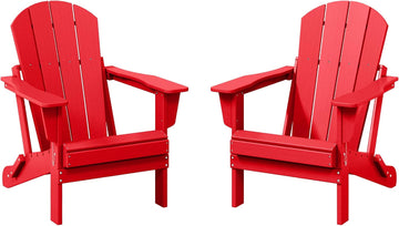 Malibu 2 Piece Set Outdoor Folding Poly Adirondack Chair, Red