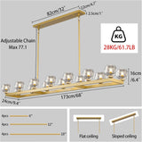 68 Inch Brass Rectangle Chandeliers for Dining Room, Gold Rectangular Chandelier Over Table, Modern Crystal Long Chandelier for High Ceiling, Farmhouse Large Linear Chandeliers for Kitchen Island A126-B0DT4BTH8M
