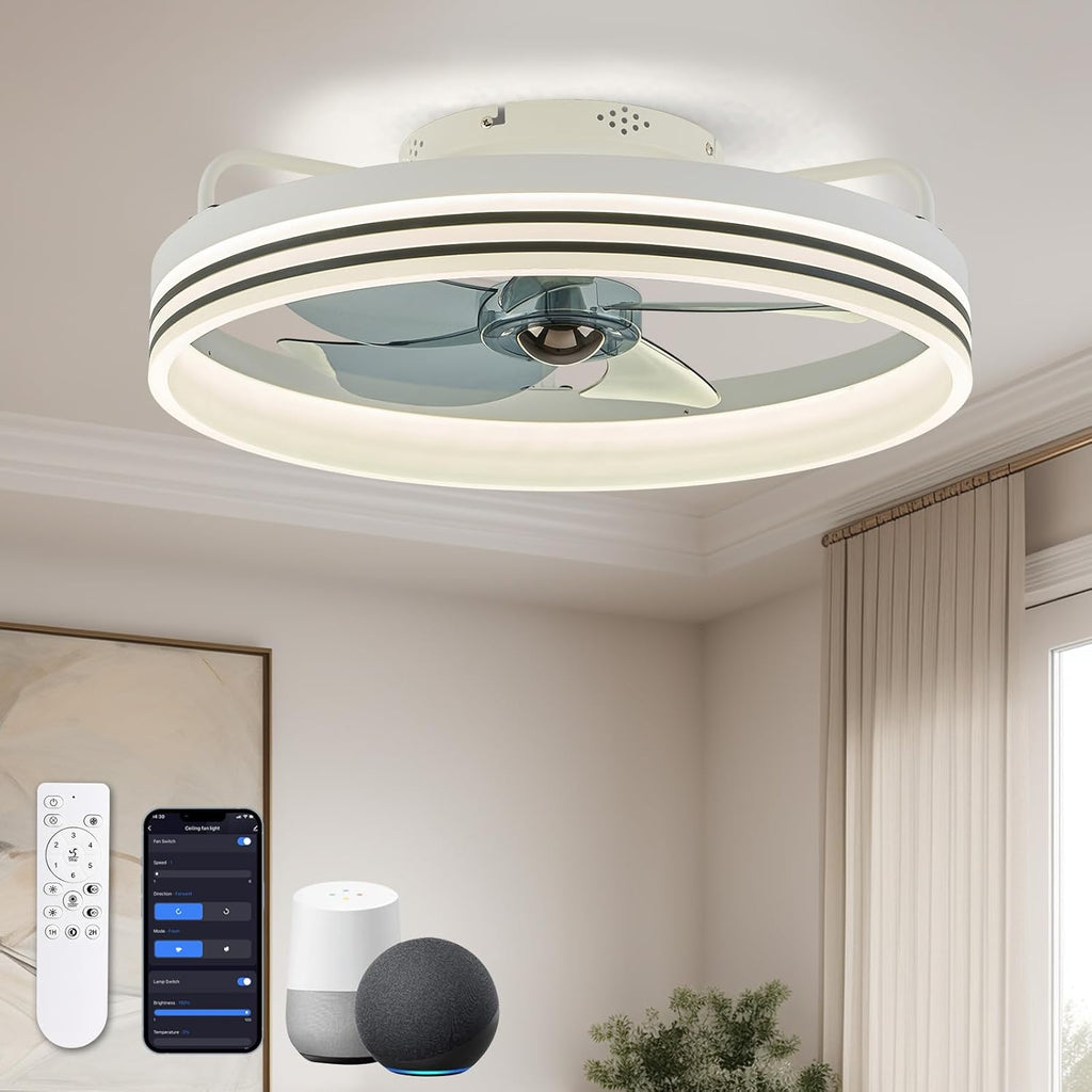 Smart Ceiling Fan with Lights, Alexa/Google Assistant/APP Control, 20" Low Profile Fan with 6 Speeds, Bedroom, Living Room, Patio A101-B0CRKNWVTL