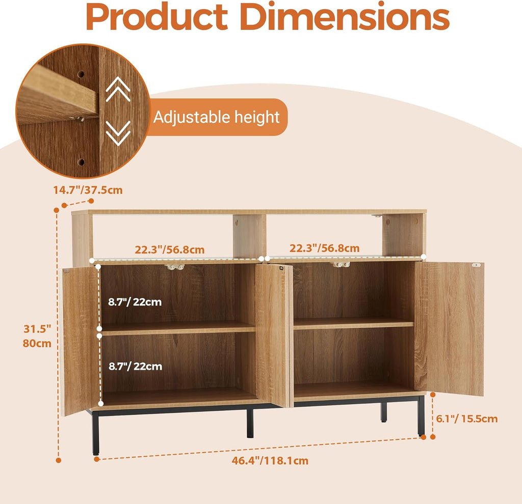 Farmhouse Buffet Sideboard Cabinet with Storage, Fluted Coffee Bar with Doors and Adjustable Shelves