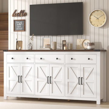 71" Large Sideboard Buffet Cabinet with Storage, Modern Farmhouse Coffee Bar with 3 Drawers and 6 Barn Doors