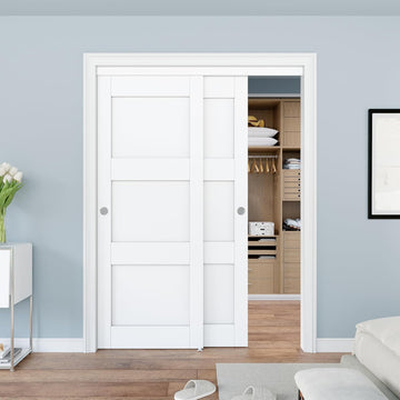 Closet Sliding Door, 60"×80"(Double Doors 31"), 3 Panel Sliding Door with Hardware Kit, Pre-Drilled 