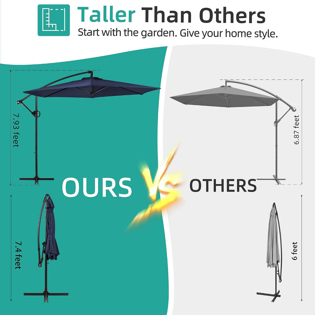 Offset Patio Umbrella with Easy Tilt Adjustment,Crank and Cross Base, Outdoor Cantilever Hanging Umbrella