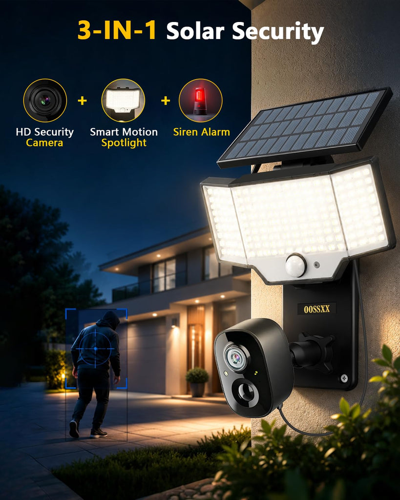 Solar Floodlight Security Camera Outdoor Wireless, 4MP HD 3-in-1