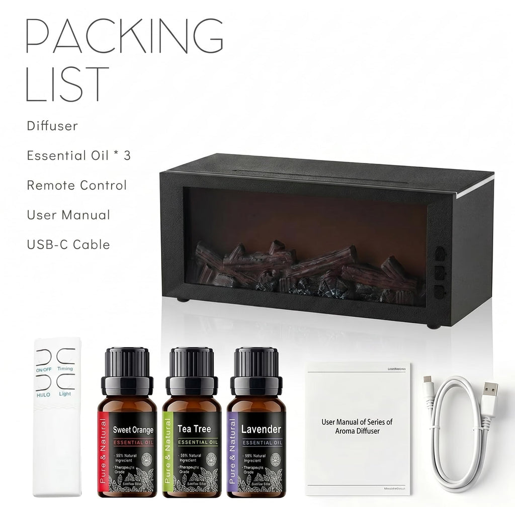 300ml Fireplace Flame Aromatherapy Diffuser Remote Timer 7 Color LED