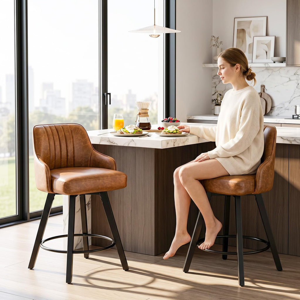 24" H Swivel Barstools Counter Height Bar Stool Set of 4, Brown