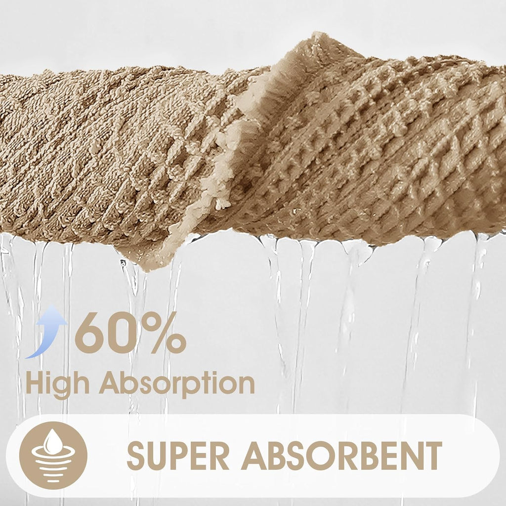 Upgraded Waffle Bath Mat Set 3 Piece Beige-Herringbone, Super Absorbent Non-Slip Quick Dry Bathroom Rugs with