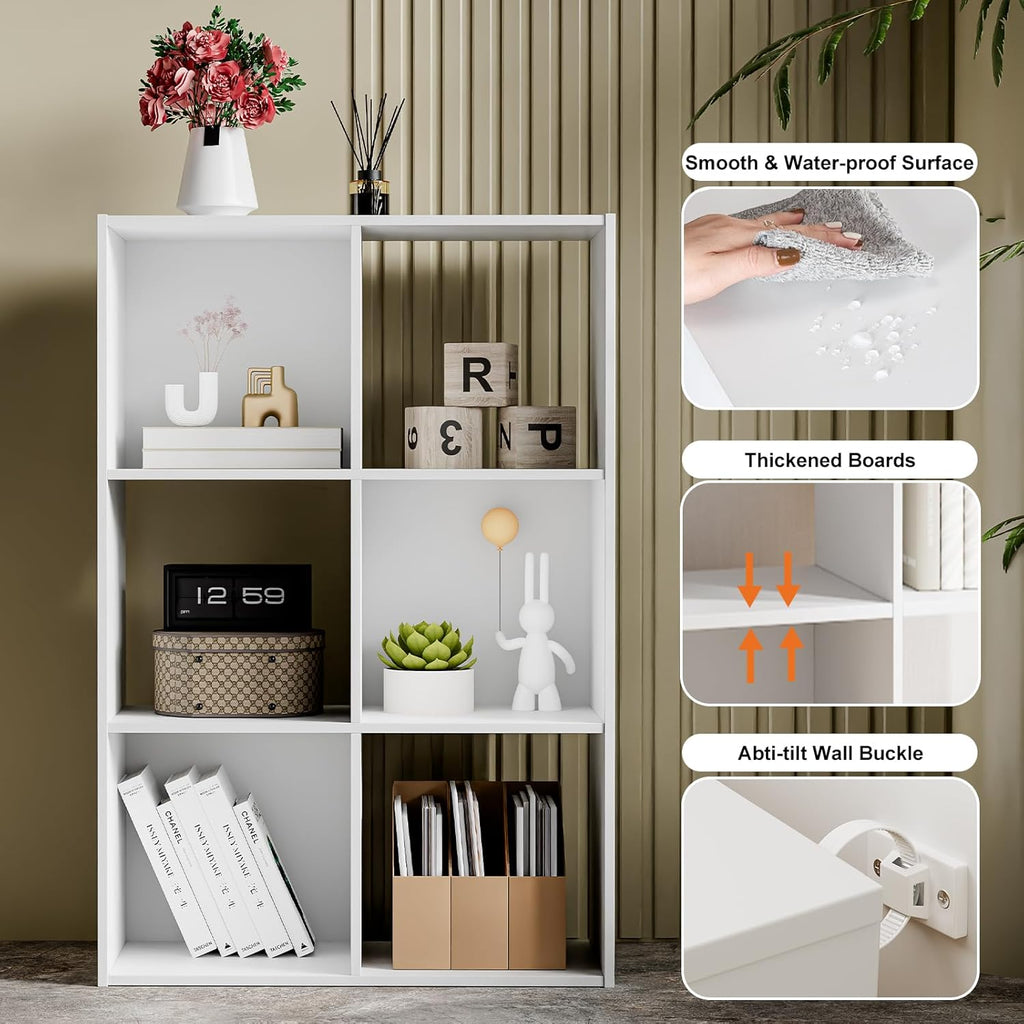 6 Cube Storage Organizer - Open Cube Bookshelf with 3 Removable Back Panels, Display Storage Bookcase, Entrance Hall